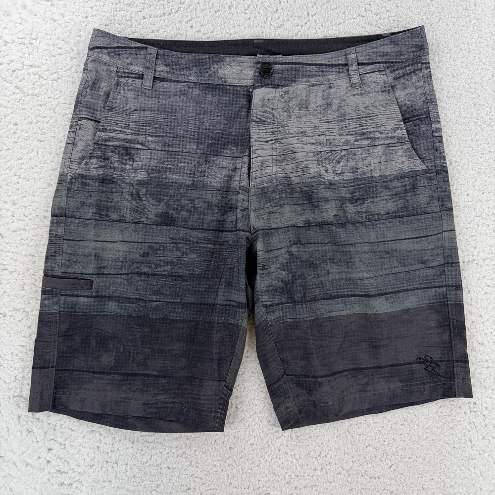 Da Hui Shorts Mens 36 Gray Striped Microfiber Drawstring 11 Inseam Casual Summer